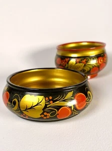 Vintage Hand Painted Wooden Laquered Bowls - Made In USSR - Russia - Picture 1 of 11