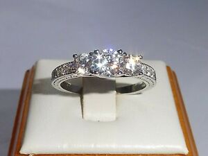 Ladies Hallmarked Sterling 925 Solid Silver 3 Stone White Sapphire Eternity Ring