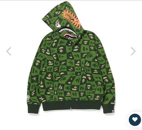 A BATHING APE (BAPE) FELPA CON CAPPUCCIO VERDE CON CERNIERA A DISTORSIONE BAPE TAGLIA XL