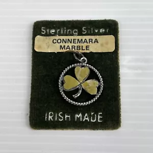 Vintage Sterling Silver Connemara Marble TJH Shamrock Pendant Ireland Hallmarked - Picture 1 of 13