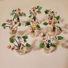 Vintage Dollhouse Miniature Czech Glass Flower Pot Place Card Holder 8 Pc Lot