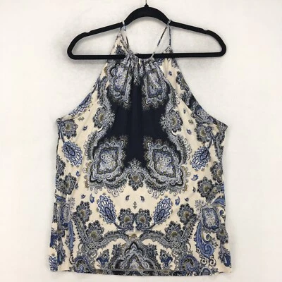 H&M Women's Halter Blouse Size Medium 100% Viscose Paisley Blue Colorful Foto 1 de 4