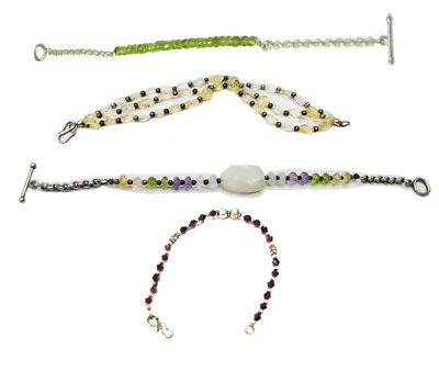 Gemstone Beaded Bracelet – 925 Silver – Boho, Yoga, Healing Jewelry - Image 1 of 3