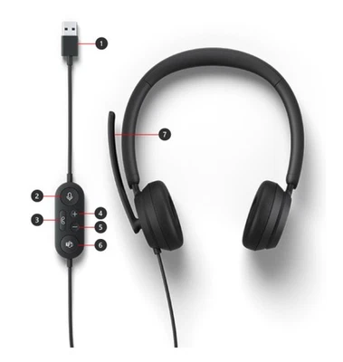 Microsoft Modern Wired USB Headset (Model: 1989) - Black - Image 1 of 2