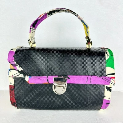 Bolso de mano hecho a mano con asa superior de tela de madera bolso escandinavo abstracto artístico único en su clase Foto 1 de 4