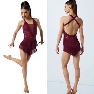 NWOT Weissman Elite Competition Fringe and Sequins Dress in Wine Girls Size 14 - Picture 1 of 17