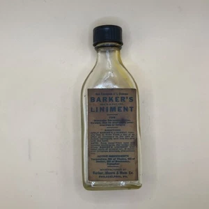 Barker's Liniment Empty Bottle With Paper Label Apothecary Vtg Medicine - Picture 1 of 4
