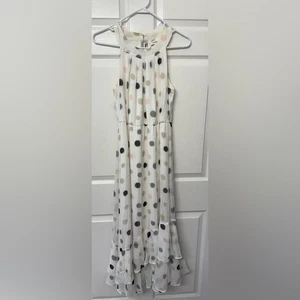 Abito Calvin Klein in chiffon a pois nero e marrone - Foto 1 di 3