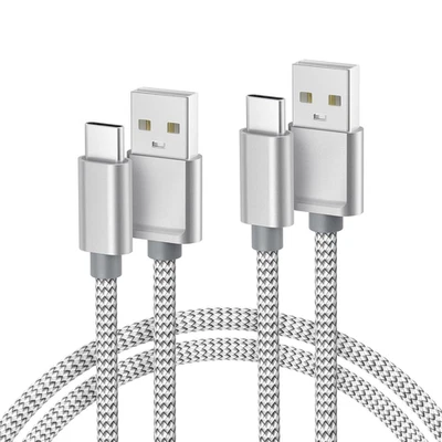 Cable Cargador Base para iPhone 17 16 Pro Max, Paquete de 2 USB 6,6 pies (2 m), Plateado  Foto 1 de 4