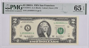 PMG Gem Unc 65 EPQ $2 2003-A San Francisco CA US Federal Reserve Fr#1938-L *5418 - Picture 1 of 3