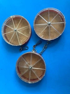 VTG LOT 3 SPIN DIAL FLY BOXES ROUND CORK LINED MILLSITE TYPE HONG KONG VINTAGE - Picture 1 of 8