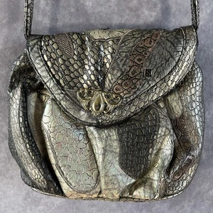 Vintage Nas Tasche Alentino Kunstleder Umhängetasche Metallic Hippie Boho - Bild 1 von 12