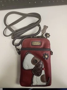 Chala Toffy Dog Puppy Cell Phone Crossbody Purse Bag Adjustable Strap Red 4.5x7 - Picture 1 of 4