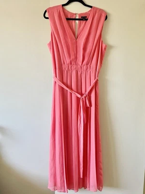 Ann Taylor Pleated Midi Dress Size 12T Coral Light Feminine Event Cruise Travel - Image 1 of 4