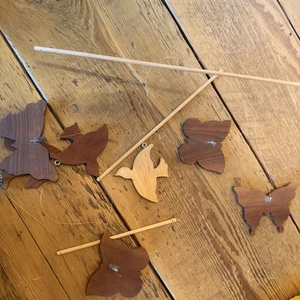 Wooden Bird And Butterfly Hanging Mobile - Handmade 27” tall/long - Picture 1 of 10
