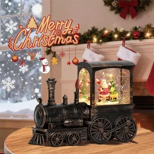 Vintage Train Santa Snow Globe Lantern w/ Glitter, Music & Timer Christmas Decor - Picture 1 of 2