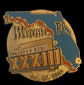 Super Bowl XXXIII 1999 Pin Rückseite Host State Florida Vintage - Bild 1 von 7