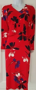 Womens Phase Eight Red Floral Elastic Waist Batwing Jersey Bodycon Dress 10 - Picture 1 of 8