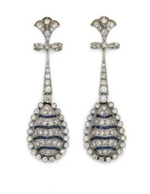 Pendientes vintage Art Deco de zafiro talla francesa de 2,86 quilates con circonita cúbica blanca transparente de 7,36 quilates Foto 1 de 3