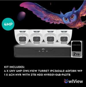 UNV PROFESSIONAL OWLVIEW 4MP 4CH KIT WITH 4 x OWLVIEW TURRET CAMERAS - Picture 1 of 6