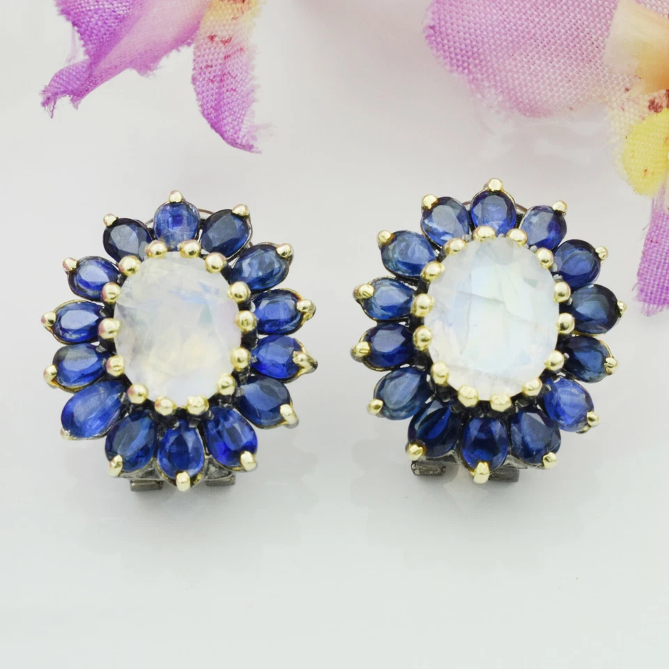 Pendientes de piedras preciosas de cianita de piedra lunar joyas de Navidad de plata de ley 925 Foto 1 de 4