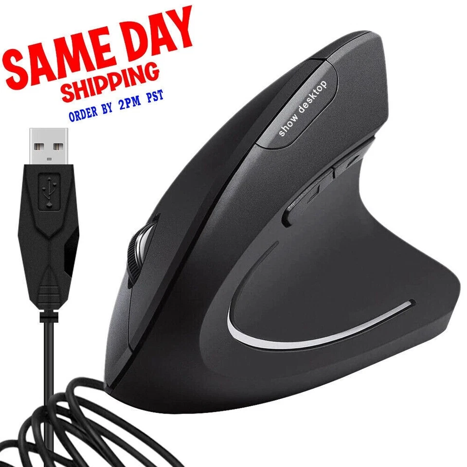 USB Ergonomic Optical Vertical Mouse USB Wired LED Mice 2400 DPI For Laptop PC - Image 1 of 1