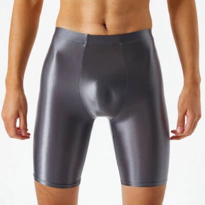 Calzoncillos boxer elásticos altos brillantes satinados brillantes calzas cortas pantalones ropa interior para hombre Foto 1 de 4
