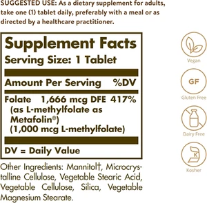 Folate 1000 Mcg, 120 Tablets - 1000 Mcg Bio-Active Metafolin - Heart Health -... - Picture 1 of 12