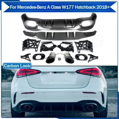 A35 Style Rear Bumper Diffuser For 2018+ Mercedes W177 A180 A250 200 Carbon Look - Imagem 1 de 4