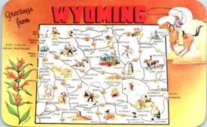 Greetings from WYOMING illustrated map - Postcard - Picture 1 of 2