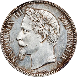 1868-A FRANCE NAPOLEON III SILVER 5 FRANCS KM799.1 PARIS MINT PCGS AU55 - Picture 1 of 3