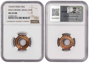 i-650665 India British 1 Pice 1944 P. NGC MS 65 RB - Picture 1 of 1