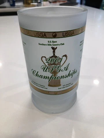 Vintage 2001 USGA Golf US Open Rare Unused Glass Beer Mug Stein Tiger Woods Cover