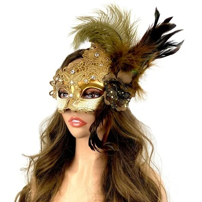 Masquerade Party Mask Feather  Venetian Halloween Mardi Gras Costumes Ball Masks - Image 1 of 2
