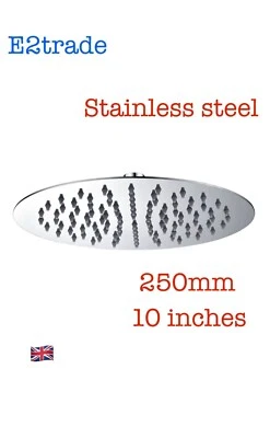 E2TRADE Slim Round 250mm Stainless Steel chrome 10" Overhead Rain Shower Head 1/2" BSP
