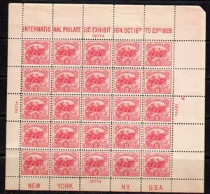 SELLO DE EE. UU. #630 — HOJA DE RECUERDO DE LLANURAS BLANCAS - 1926 - COMO NUEVO - Imagen 1 de 3