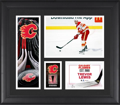 Trevor Lewis Calgary Flames FRMD 15" x 17" Collage with a Piece of GU Puck Cover