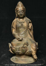 7.2" Old Tibetan Buddhism copper lotus Kwan-yin Guan Yin Buddha statue Sculpture