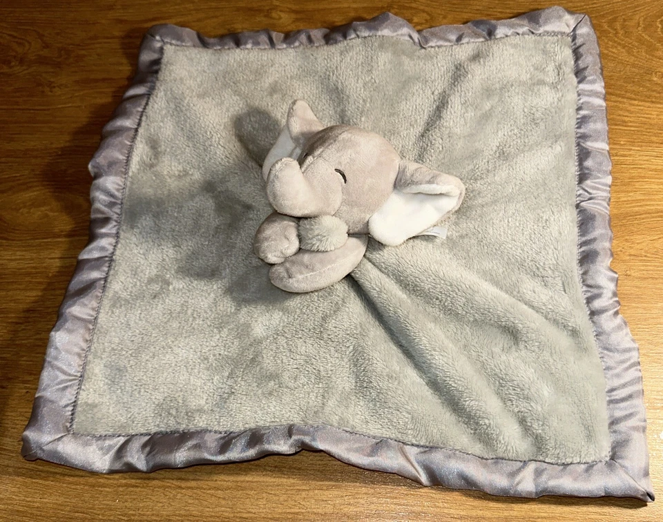 Manta de seguridad para bebé Carters gris elefante suave de felpa Lovey borde satinado 14x14 Foto 1 de 4