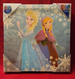 Artissimo Disney Frozen Elsa And Anna With Snowflakes Canvas Wall Art 12"x12"