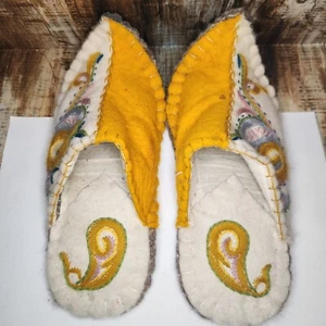 MENS Wool Embroidered Aladdin Slippers Middle Eastern Toe Curl House Shoes - Picture 1 of 8