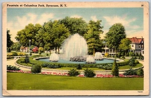Syracuse New York 1943 Postcard Fountain at Columbus Park - Picture 1 of 2