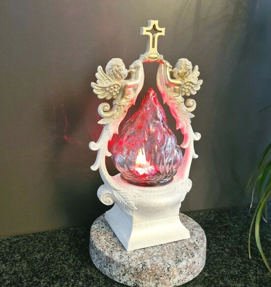 Grablaterne mit Sockel Grablampe Lampe Grableuchte Grablicht Engel Neu - Bild 1 von 1