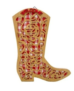 Pioneer Woman Boot Cutout Wall Decor Decoration Red Gingham  - Picture 1 of 2