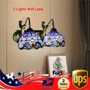 Wall Light Fixture Tiffany Stained Glass Sconce for House Deck Bronze Finish - Picture 1 of 11