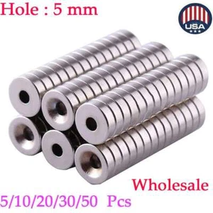 10 50 Strong Countersunk Ring Magnets 3/4" x1/8 " Hole 5mm Rare Earth Neodymium - Picture 1 of 16