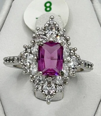 Anillo Retro Bomb Party Lab Zafiro Rosa Oscuro Chapado en Rodio Talla 8 Foto 1 de 4