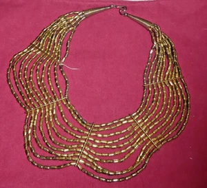 Vintage 14" Choker 10 Strands Gold Tone Beads - Foto 1 di 4