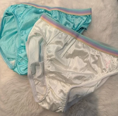 Vtg 80s Playboy Satin Panties Sz/6 Made In USA Pastels Bunny Logo - Image 1 of 4