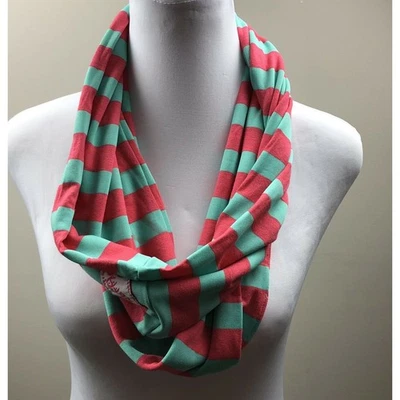 Ruffle Girl Infinity Scarf Kid's Fashion Scarf Pink & Green Stripe Stretch Soft - Image 1 of 4